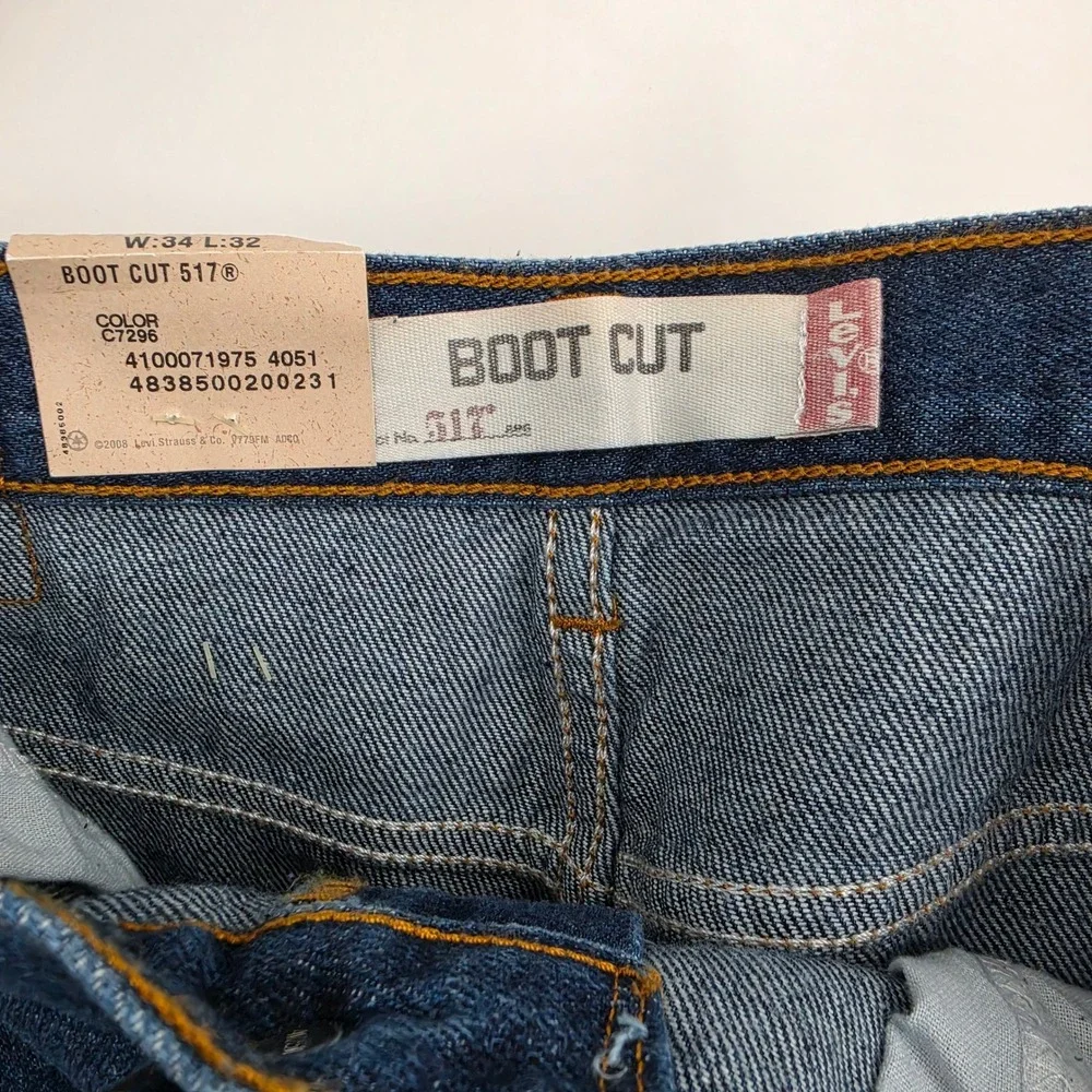 NEW Y2K Levis 517 Bootcut Jeans Mens 34x32 Dark Blue Wash Slim Fit Deadstock NWT